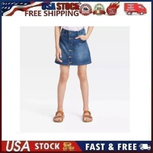 Cat & Jack 6/6X Girls' Denim Soft Wash Button-Front Jeans Skirt Dark Wash - Picture 1 of 8