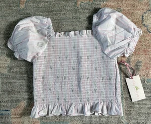 NWT Cecil & Lou White Pink Floral & Bow Print Puff Sleve Top Size 12 - Picture 1 of 2