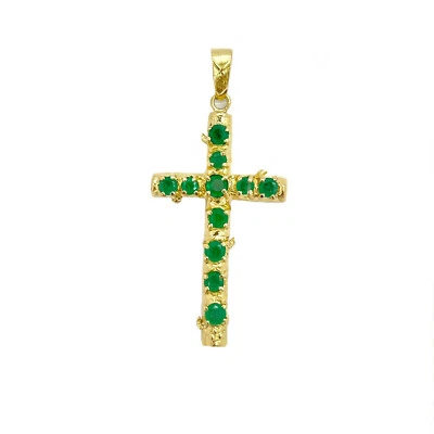 Natural Colombian Emerald Cross Pendant 18k Yellow Gold - Image 1 of 4