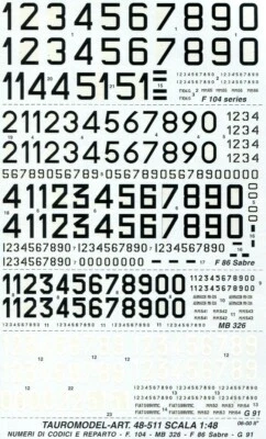 TAURO MODEL TM48/511 NUMERI REPARTO/MATRICOLA A.M.I. F-104, G.91R, MB.326, F-86 - Immagine 1 di 3