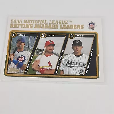 2005 Topps Update League Leaders Derrek Lee Albert Pujols Miguel Cabrera #UH142 - Image 1 of 2