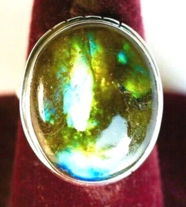 925 St. Silver Ring, with 20x16 mm Oval Shape Labradorite, Size P - Picture 1 of 4