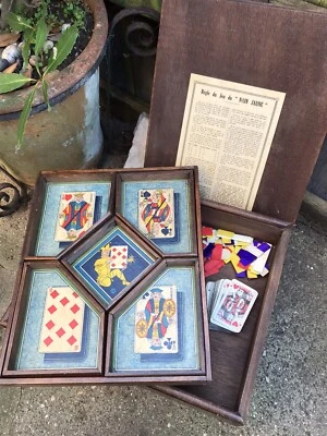 Vintage French Nain Jaune card game wooden trays box chips cards 1920/30's - Image 1 of 4