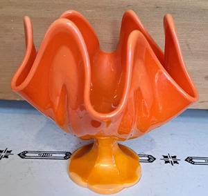 LE Smith Swung Slag Glass Bittersweet Orange Compote Footed Pedestal Dish, 6" - Picture 1 of 6