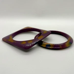 Juego de par de brazaletes de resina púrpura, dorado y azul cuadrados y redondos - Imagen 1 de 11