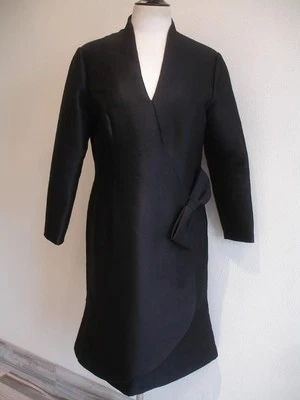 Women's L XL 16 Vtg 1960's Black Evening Bow Dress Long Taffeta Art Deco Formal - Image 1 of 4