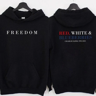 Red White & Blueberries Charlie Kirk 1993-2025 Memorial Freed Hoodie, Sweatshirt - Image 1 of 3