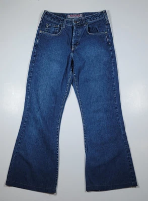 Pantalones de mezclilla plateados para mujer 28x27 azul entrepierna alterada corte bootcut  Foto 1 de 4