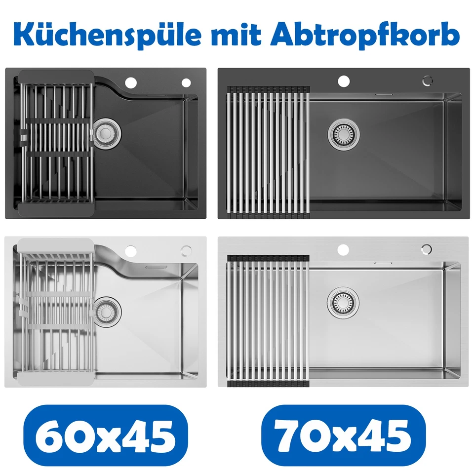 Edelstahl Einbauspüle Küchenspüle Spülbecken mit Ablaufset & Abflusskorb Küchen - Bild 1 von 1