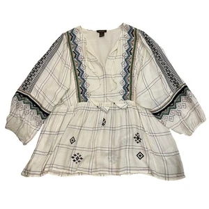 Vineet Bahl XL Embroidered Boho Tunic | Artisan Stitching Peasant Blouse India - Picture 1 of 7