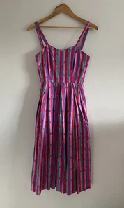 Vintage Laura Ashley UK 10 Cotton Strappy Pink Dress Striped Geometric Britain - Bild 1 von 21