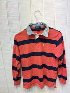 Polo Ralph Lauren Rugby Shirt Striped Blue/Nantucket Red Sz 10-12 Boys Medium - Picture 1 of 5