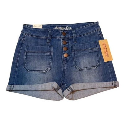 NWT American Rag High Rise Button Fly Denim Shorts Size 0 Cuffed - Image 1 of 4