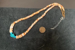 Southwest spiny oyster shell / turquoise/coral necklace/(b108e-w1) - Picture 1 of 1