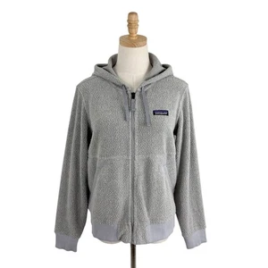 Patagonia Women's Shearling Hoodie Full Zip Hooded Fleece Jacket Grey Sz S - Picture 1 of 12