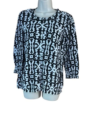 Cárdigan para mujer East 5Th blanco/negro cuello redondo abotonado media manga talla L Foto 1 de 4