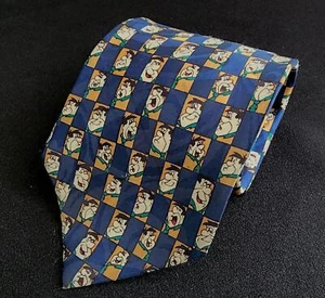 Dark Blue & Mustard Colour Geometric Shapes with Fred Flintstone Tie 4" x 58.5" - Picture 1 of 6