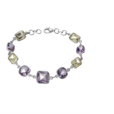 925 STERLING SILVER 21.31 CTW AMETHYST & LIME QUARTZ BRACELET, 7'' - Image 1 of 2