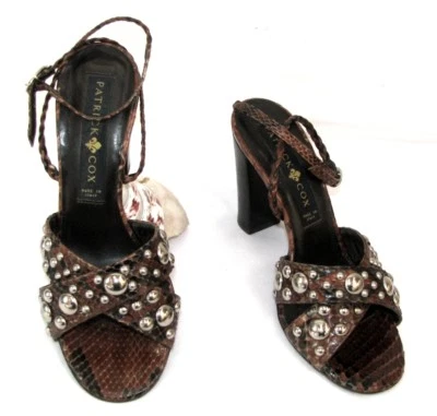 Sandalias Patrick Cox Tacones 9.5 CM Cuero Pitón Marrón 36 Como Nuevas Foto 1 de 4