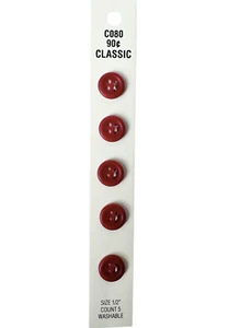 Buttons Red 1/2" Round Raised Edge 4-Hole 5-Pk Vintage Blumenthal Lansing C080 - Picture 1 of 7