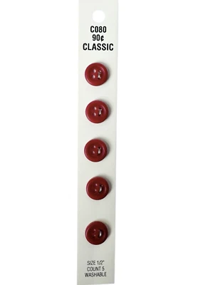 Buttons Red 1/2" Round Raised Edge 4-Hole 5-Pk Vintage Blumenthal Lansing C080 - Image 1 of 4