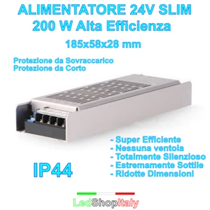Alimentatore Trasformatore 24V 200W SLIM - Alta efficienza Silenzioso IP44 PROMO - Foto 1 di 2