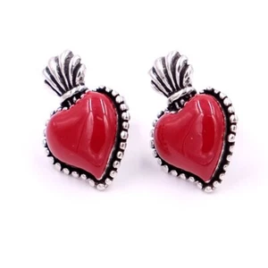 Orecchini in Argento 925 Smaltato Sacro Cuore Ex Voto - Foto 1 di 5
