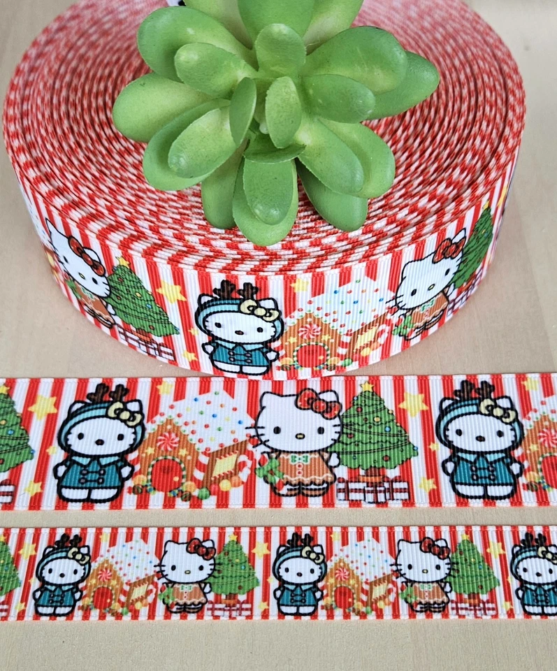 7/8 & 1.5" (1 YD) Hello Kitty Christmas Ribbon Gingerbread House Charmmy - Image 1 of 1