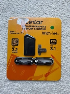 Lexar Blaze 1TB Portable External SSD USB 3.2 NVMe & 64GB USB-C Flash Drive - Picture 1 of 2