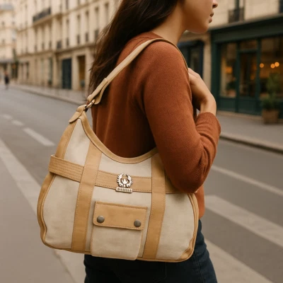 $750.00 Auténtico Bolso Cartera Belstaff Jenny Beige Lona Nubuck Nuevo con Etiquetas Foto 1 de 4