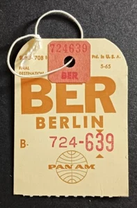 PAN AM BERLIN INLAND DEUTSCHLAND FLUG 5-65 #9253-1708B VINTAGE 1965 GEPÄCKANHÄNGER - Bild 1 von 2
