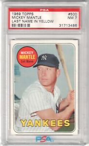 MICKEY MANTLE 1969 Topps #500 Last Name in Yellow  PSA 7 NM - YANKEES
