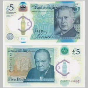 GRAN BRETAÑA 5 Libras 2023 2024 P 398 NUEVO Rey Carlos III NUEVOS UNC Billetes - Imagen 1 de 2