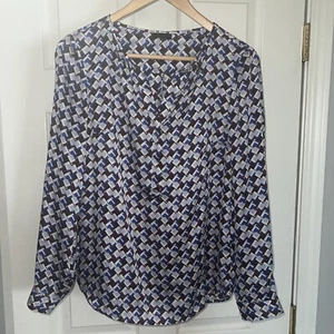 TALBOTS Blouse Top Size XS V-Neck Lightweight Geometric Spring Fall Long Sleeve - Picture 1 of 7