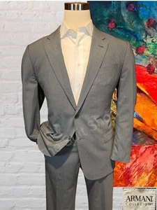 Armani Collezioni Suit 40R 34x28 Slim Gray Blue Stripe Lightweight Virgin Wool - Picture 1 of 16