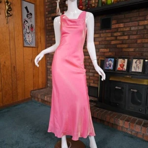 Vtg 90s Iconic Liquid Metallic Pink Gold Bias Supermodel Slip Dress Gown XS/S - Picture 1 of 10