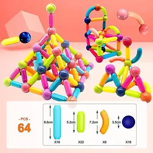 Magnetische Bausteine Montessori Spielzeug Kinder 64 Stück Magnetspiel - Bild 1 von 14