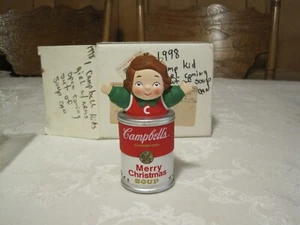 1998 CAMPBELLS SOUP CHRISTMAS ORNAMENT GIRL COMING OUT OF SOUP CAN - Picture 1 of 21