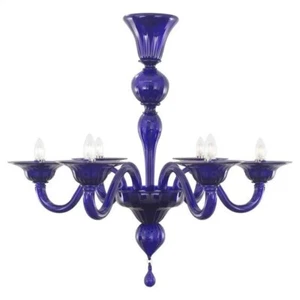 New Murano Glass Chandelier Navy Blue 10 Arm Pendant Light - Picture 1 of 2