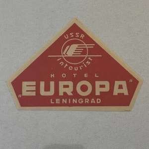 Vintage Hotel Travel Luggage Label Leningrad USSR Hotel Europa - Picture 1 of 2