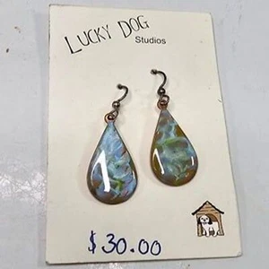 Lucky Dog Studios Copper Enamel Swirl Teardrop Earrings Handmade Charlotte, NC - Picture 1 of 4
