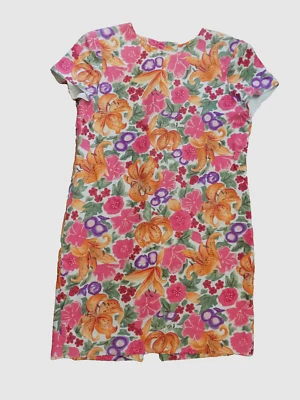 Vtg Liz Claiborne Dress 100% Linen Bold Floral Tiger Lily Orange Pink Beige 14 - Image 1 of 4