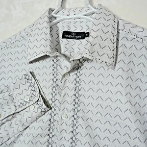 Rare Bugatchi Men's XL White Shirt - Geometric Pattern, Black Embroidery, EUC - Picture 1 of 6
