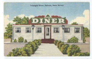 FOLSOM NJ - TRIANGLE DINER - Great ca1940s LINEN Roadside Postcard - Picture 1 of 2