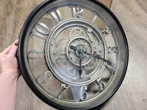 Sterling & Noble Industrial Punk Gear Clear Metal-Look Black Plastic Wall Clock - Picture 1 of 6