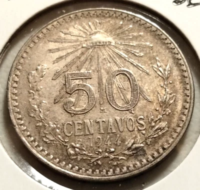 Moneda de 50 centavos de México 1944 - KM# 447 - Plata .720 - (SI#0161) Foto 1 de 4