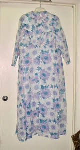 VINTAGE 1960'S 2 Pc LAVENDER PURPLE BLUE FLORAL MAXI DRESS W SHEER DUSTER SZ L - Picture 1 of 9