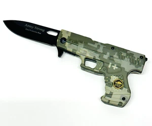 Hand Gun Pistol Folding Pocket Knife Tactical Assisted Camo Army Side Clip NEW - Picture 1 of 11