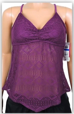 Tankini Hula Honey Juniors Crochet Superposición Vino Sólido SOLO TOP / XPEQUEÑO NUEVO CON ETIQUETAS Foto 1 de 3