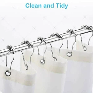 10pcs Curtain-Hooks Shower-Rods Poles Metal-Rings Bathroom for Glide Rustproof - Picture 1 of 7